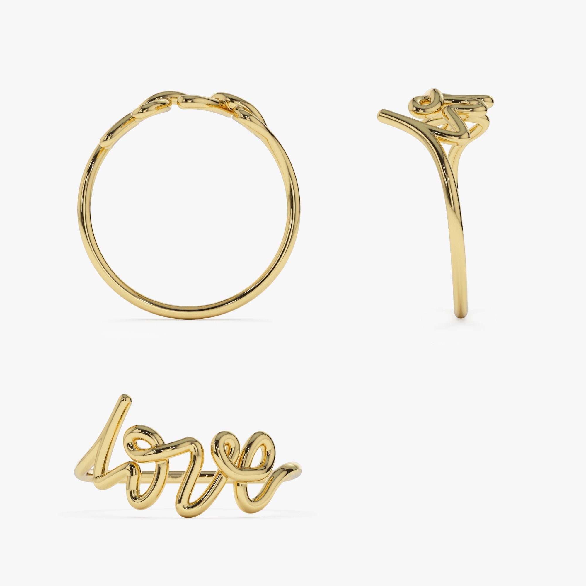 14K Gold Script Love Ring - GeumJewels