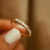 14K Gold Slanted Marquise and Round Diamond Ring - GeumJewels