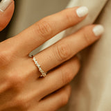 14K Gold Slanted Marquise and Round Diamond Ring - GeumJewels