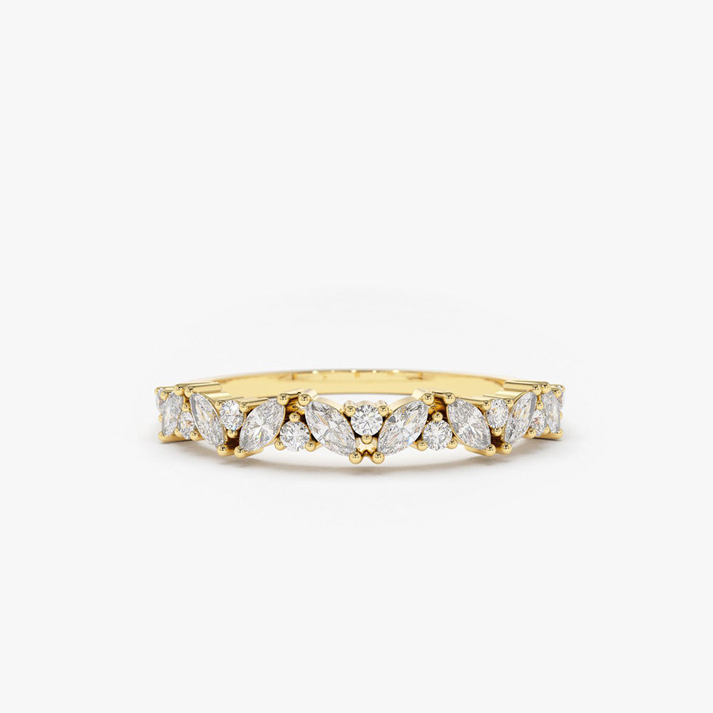 14K Gold Slanted Marquise and Round Diamond Ring - GeumJewels