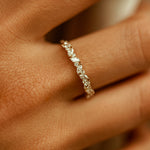 14K Gold Slanted Marquise and Round Diamond Ring - GeumJewels