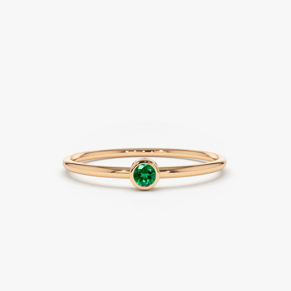 14k Gold Solitaire Emerald Gemstone Ring - GeumJewels