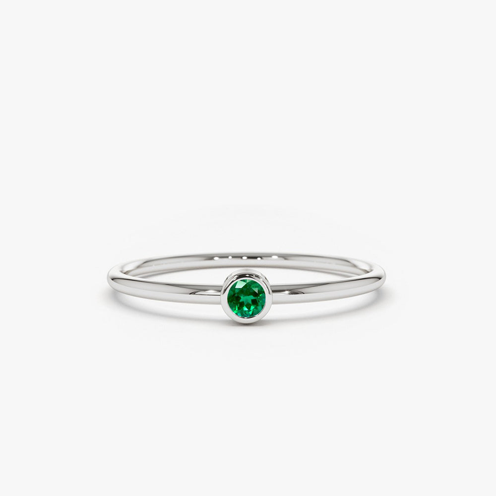 14k Gold Solitaire Emerald Gemstone Ring - GeumJewels