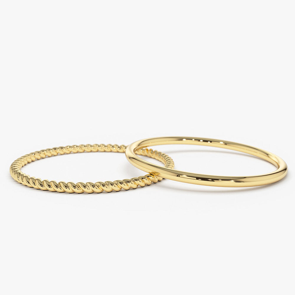 14K Gold Twisted Rope Ring Set - GeumJewels