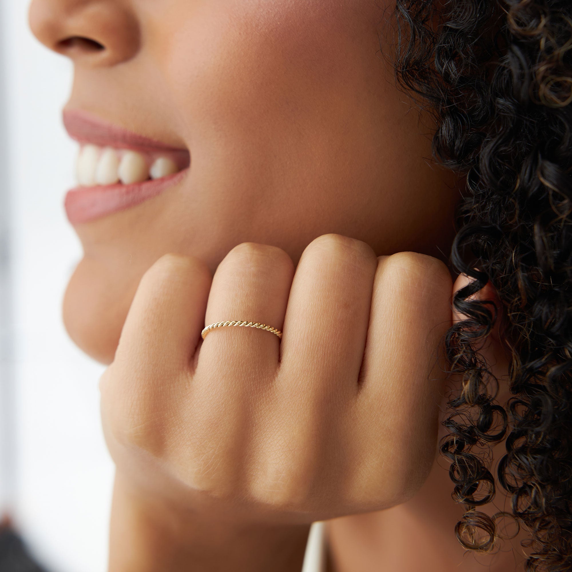 14K Gold Twisted Rope Ring Set - GeumJewels