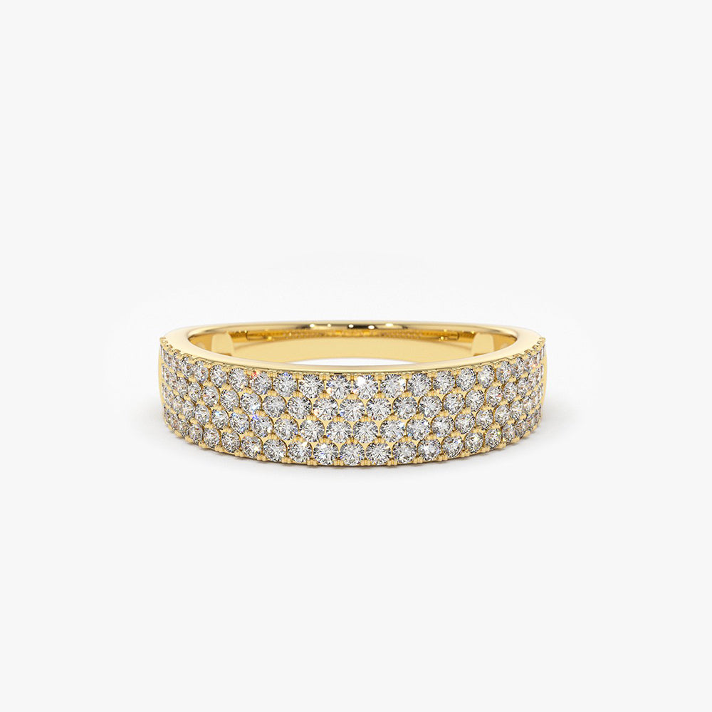 14k Half Eternity 4 Row Micro Pave Wedding Band - GeumJewels