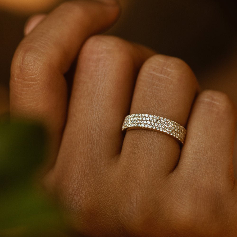 14k Half Eternity 4 Row Micro Pave Wedding Band - GeumJewels