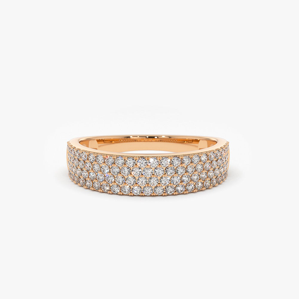 14k Half Eternity 4 Row Micro Pave Wedding Band - GeumJewels