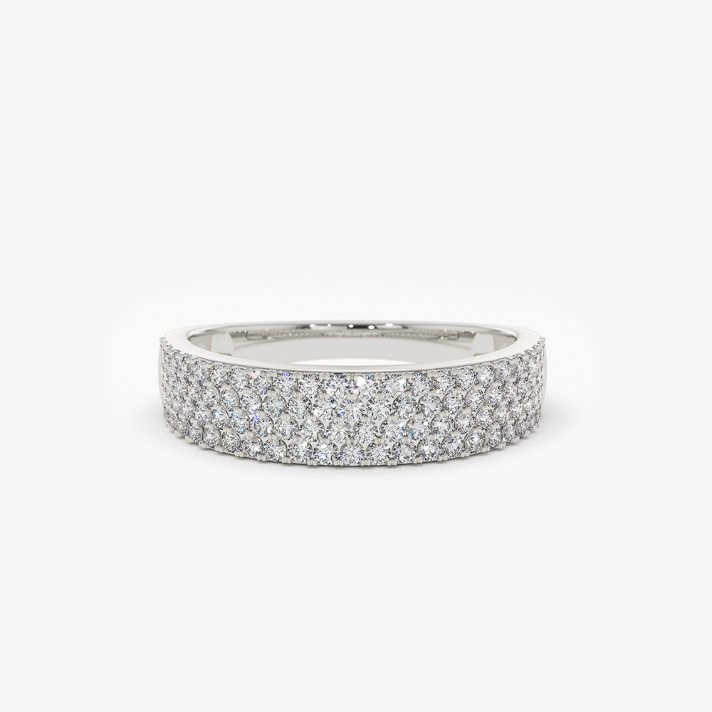 14k Half Eternity 4 Row Micro Pave Wedding Band - GeumJewels