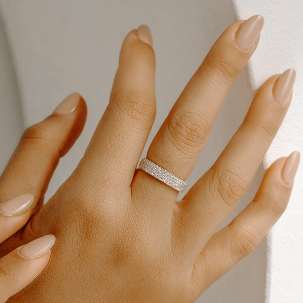 14k Half Eternity 4 Row Micro Pave Wedding Band - GeumJewels