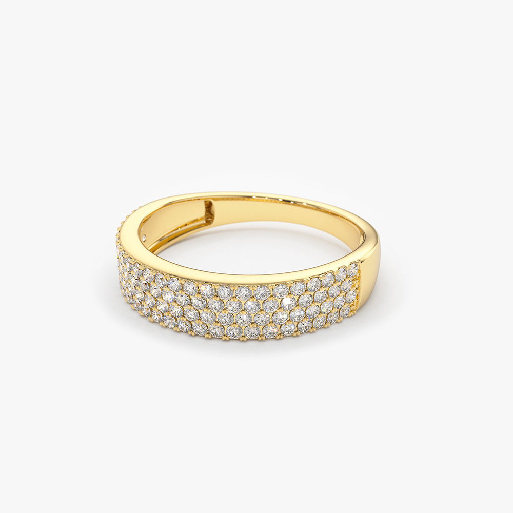 14k Half Eternity 4 Row Micro Pave Wedding Band - GeumJewels