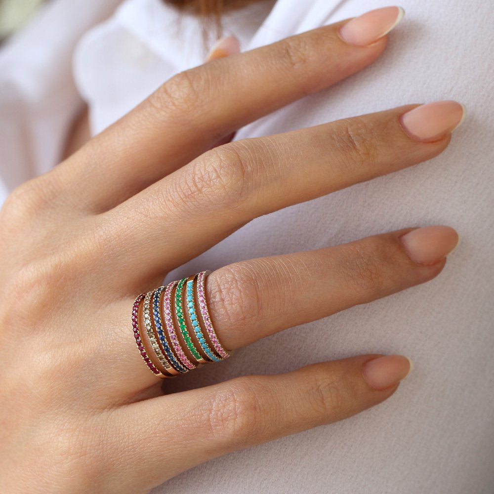 14k Half Eternity Emerald Ring - GeumJewels