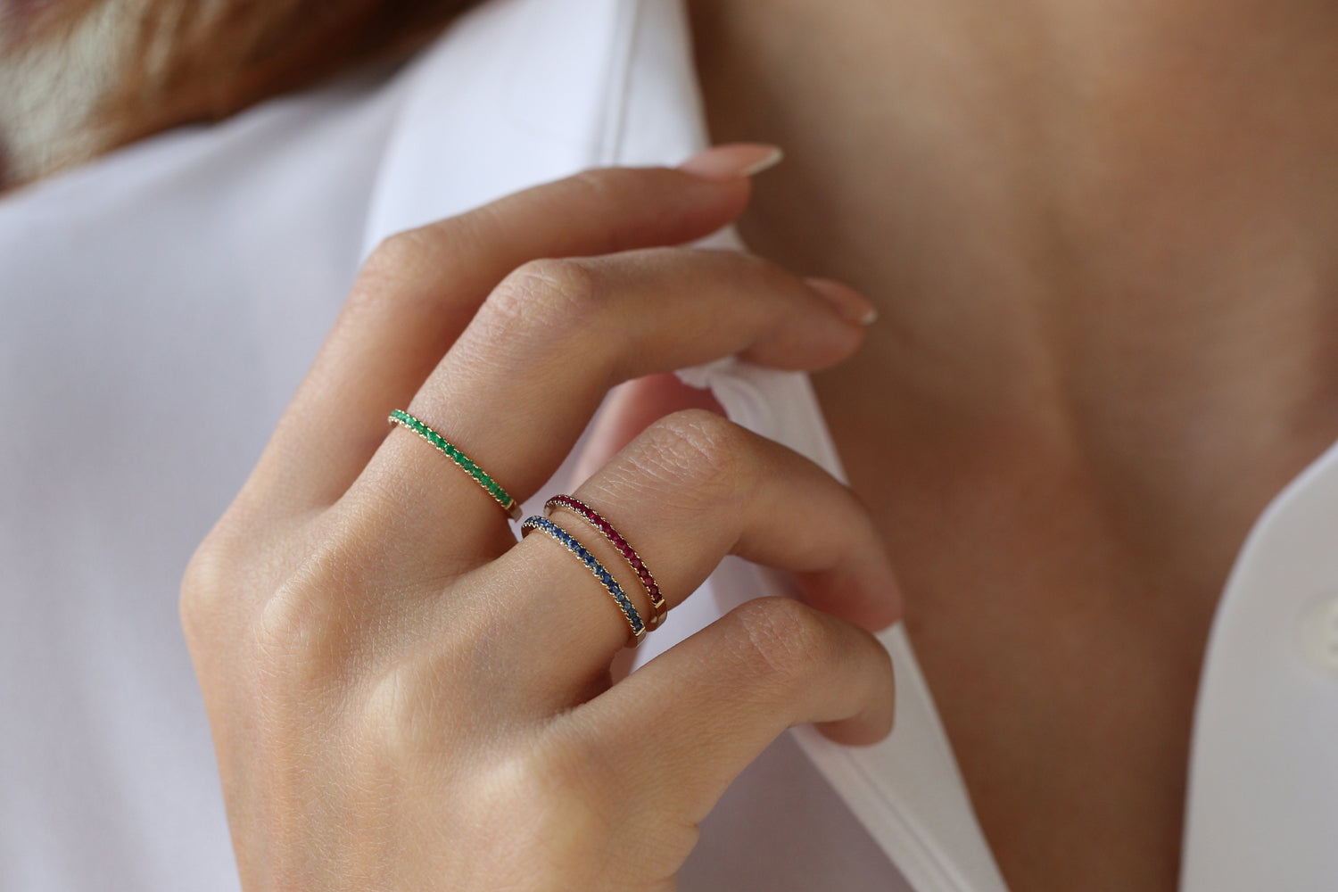 14k Half Eternity Emerald Ring - GeumJewels
