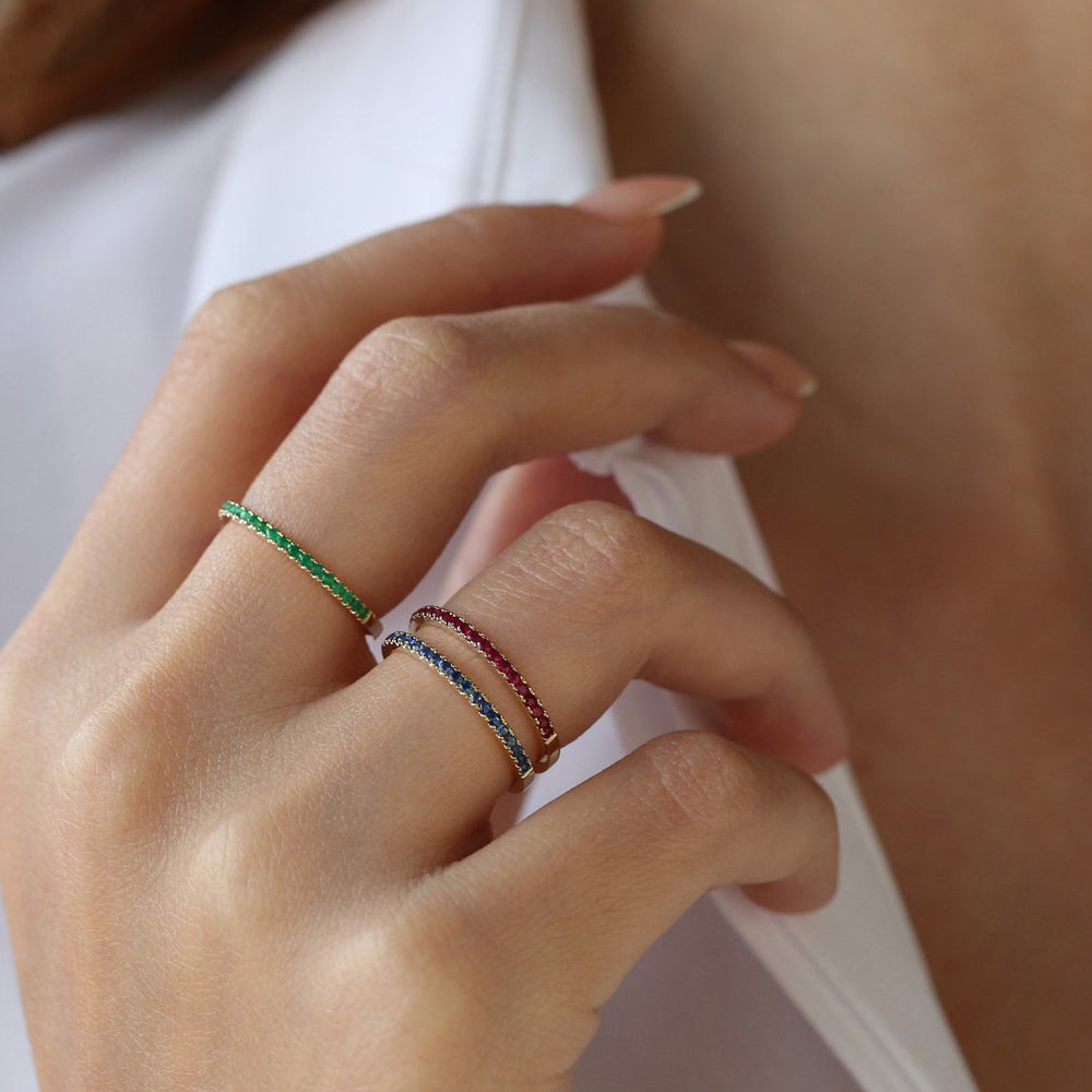 14k Half Eternity Emerald Ring - GeumJewels
