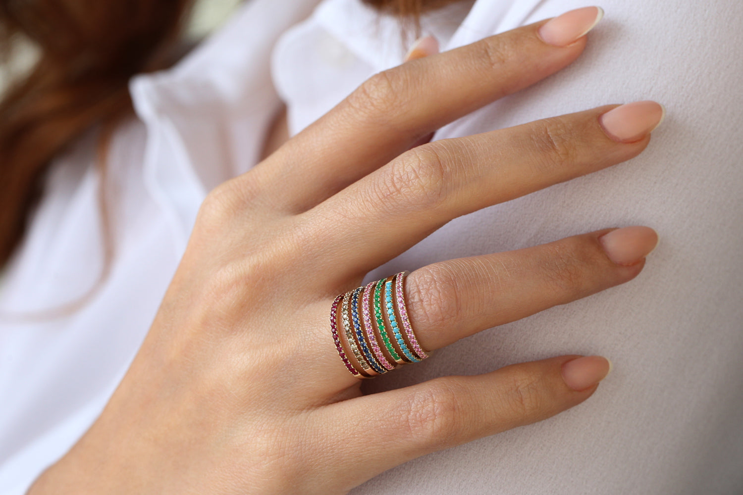 14k Half Eternity Emerald Ring - GeumJewels
