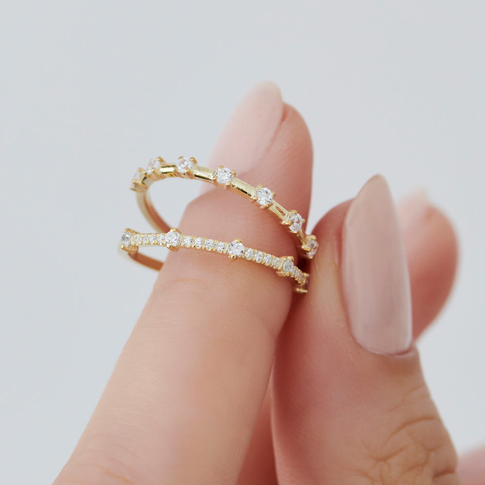 14K Half Eternity Minimalist Diamond Wedding Ring - GeumJewels