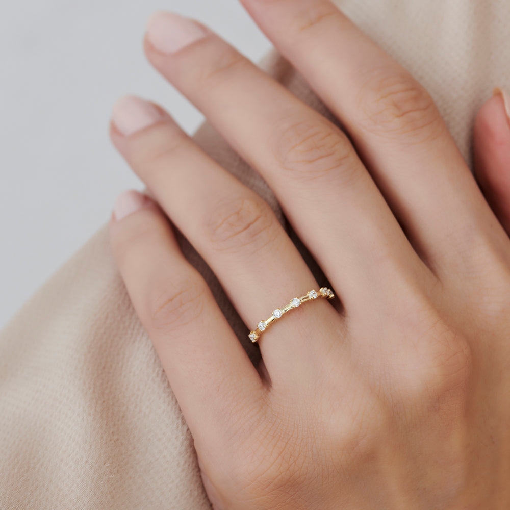 14K Half Eternity Minimalist Diamond Wedding Ring - GeumJewels