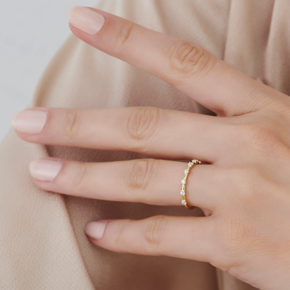 14K Half Eternity Minimalist Diamond Wedding Ring - GeumJewels