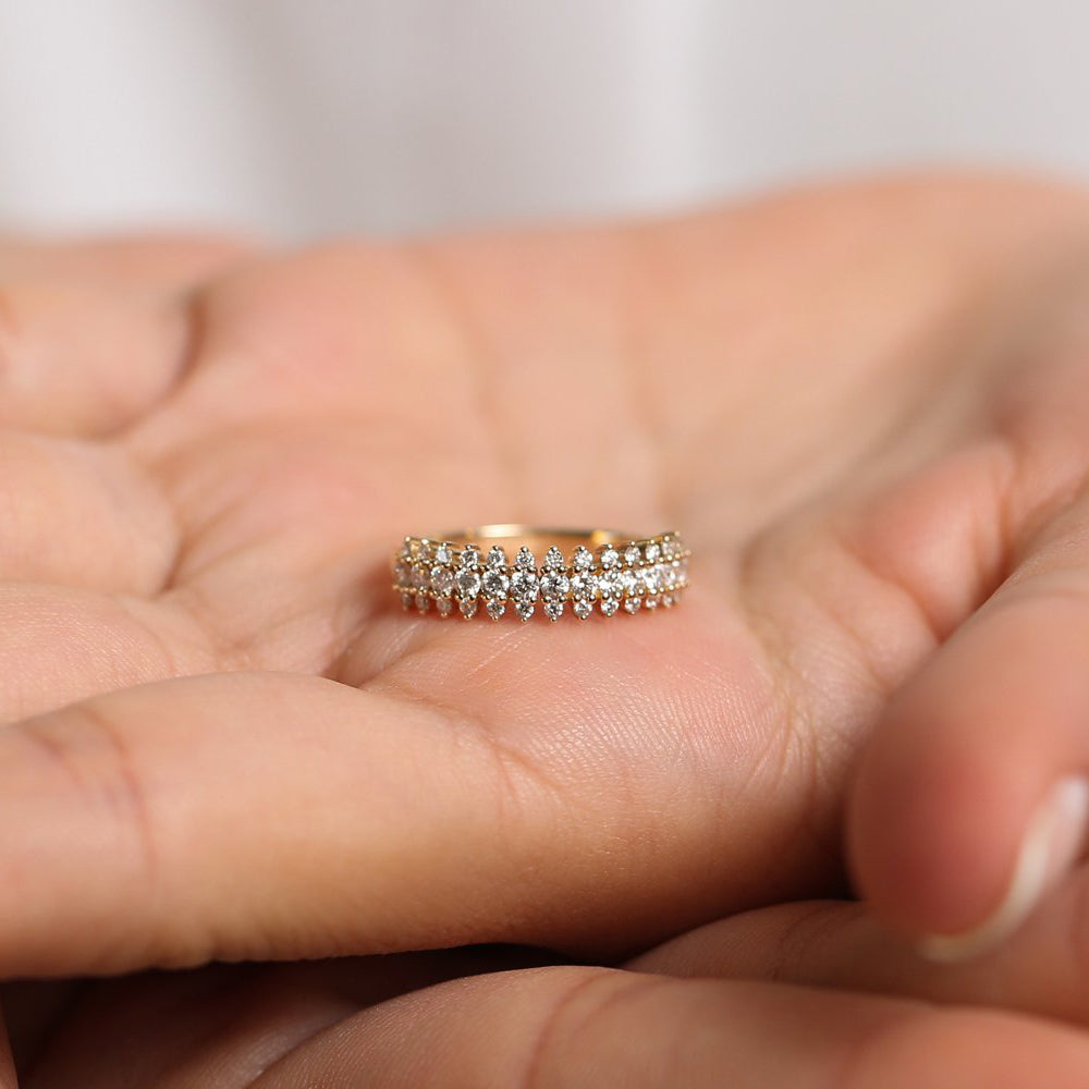 14k Half Eternity Round Diamond Spike Ring - GeumJewels