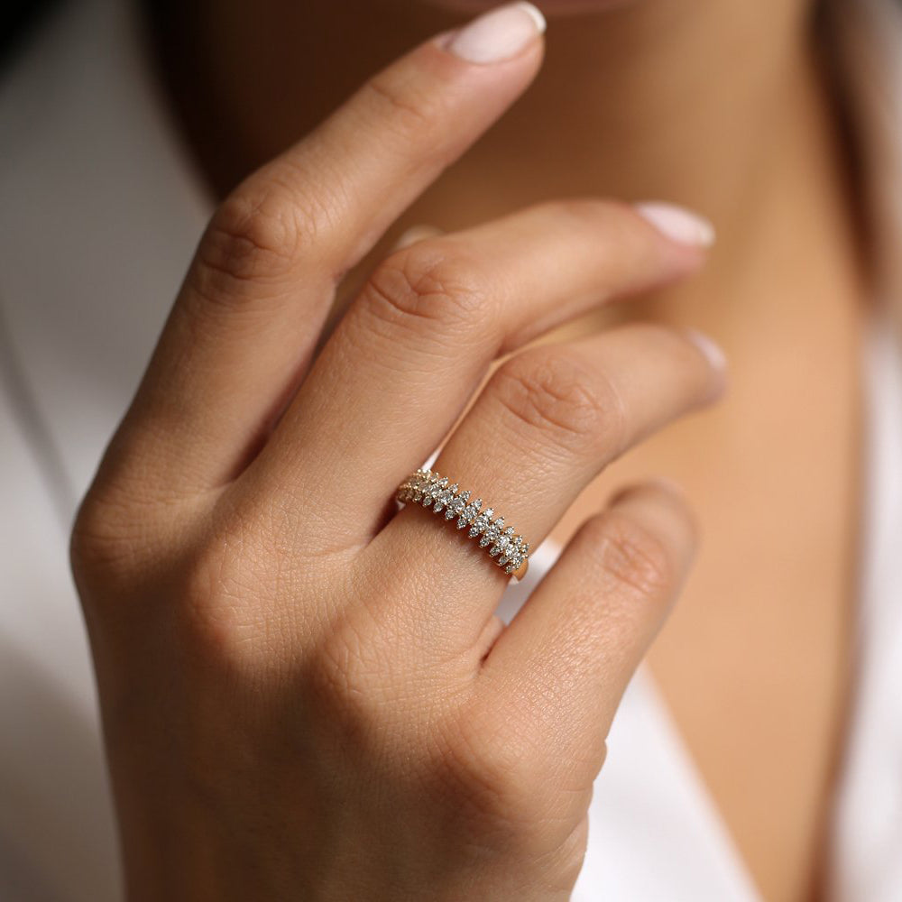 14k Half Eternity Round Diamond Spike Ring - GeumJewels