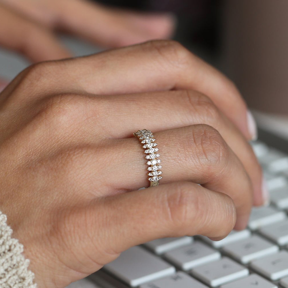 14k Half Eternity Round Diamond Spike Ring - GeumJewels