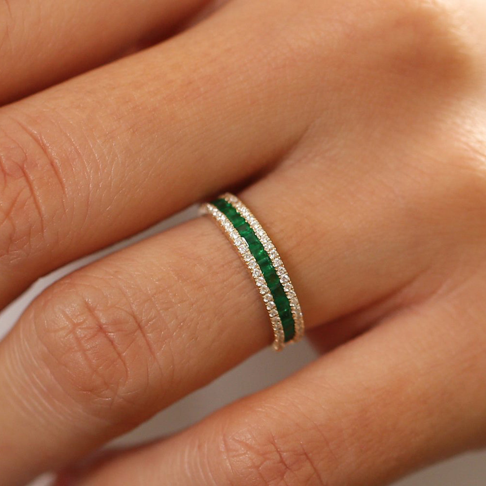 14k  Half Eternity Square Emerald Anniversary Ring - GeumJewels