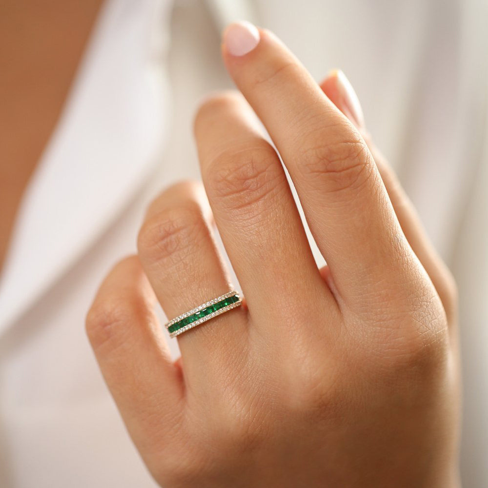 14k  Half Eternity Square Emerald Anniversary Ring - GeumJewels