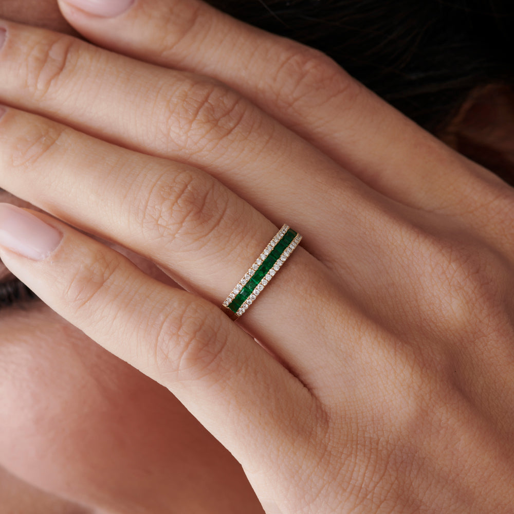 14k  Half Eternity Square Emerald Anniversary Ring - GeumJewels