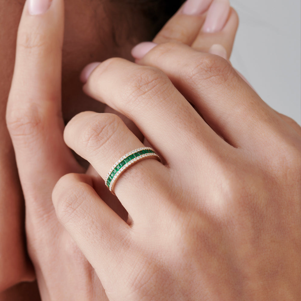 14k  Half Eternity Square Emerald Anniversary Ring - GeumJewels