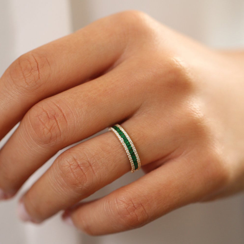 14k  Half Eternity Square Emerald Anniversary Ring - GeumJewels
