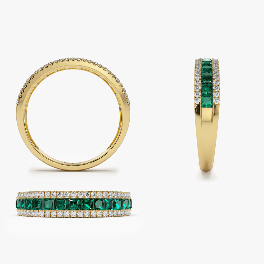 14k  Half Eternity Square Emerald Anniversary Ring - GeumJewels