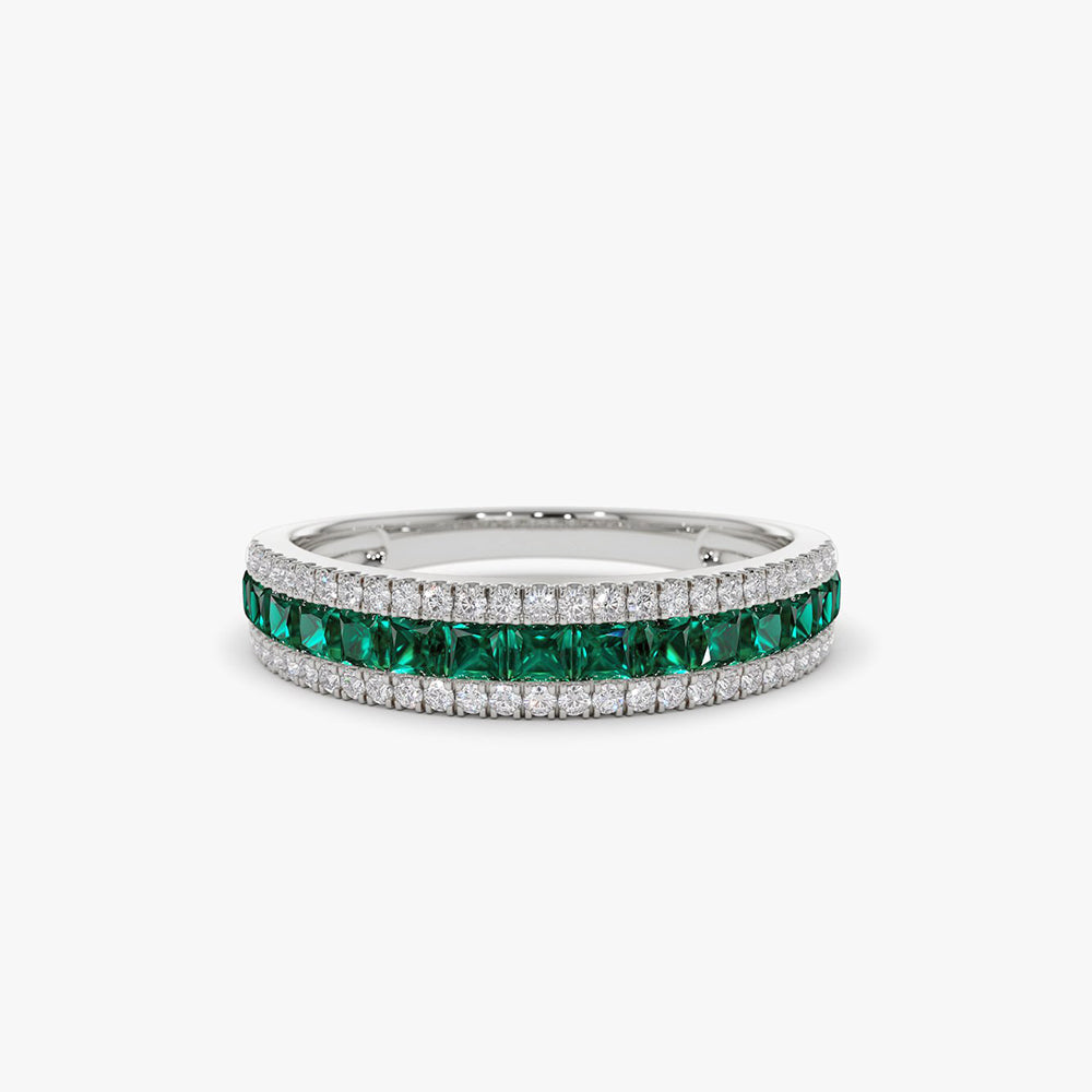 14k  Half Eternity Square Emerald Anniversary Ring - GeumJewels