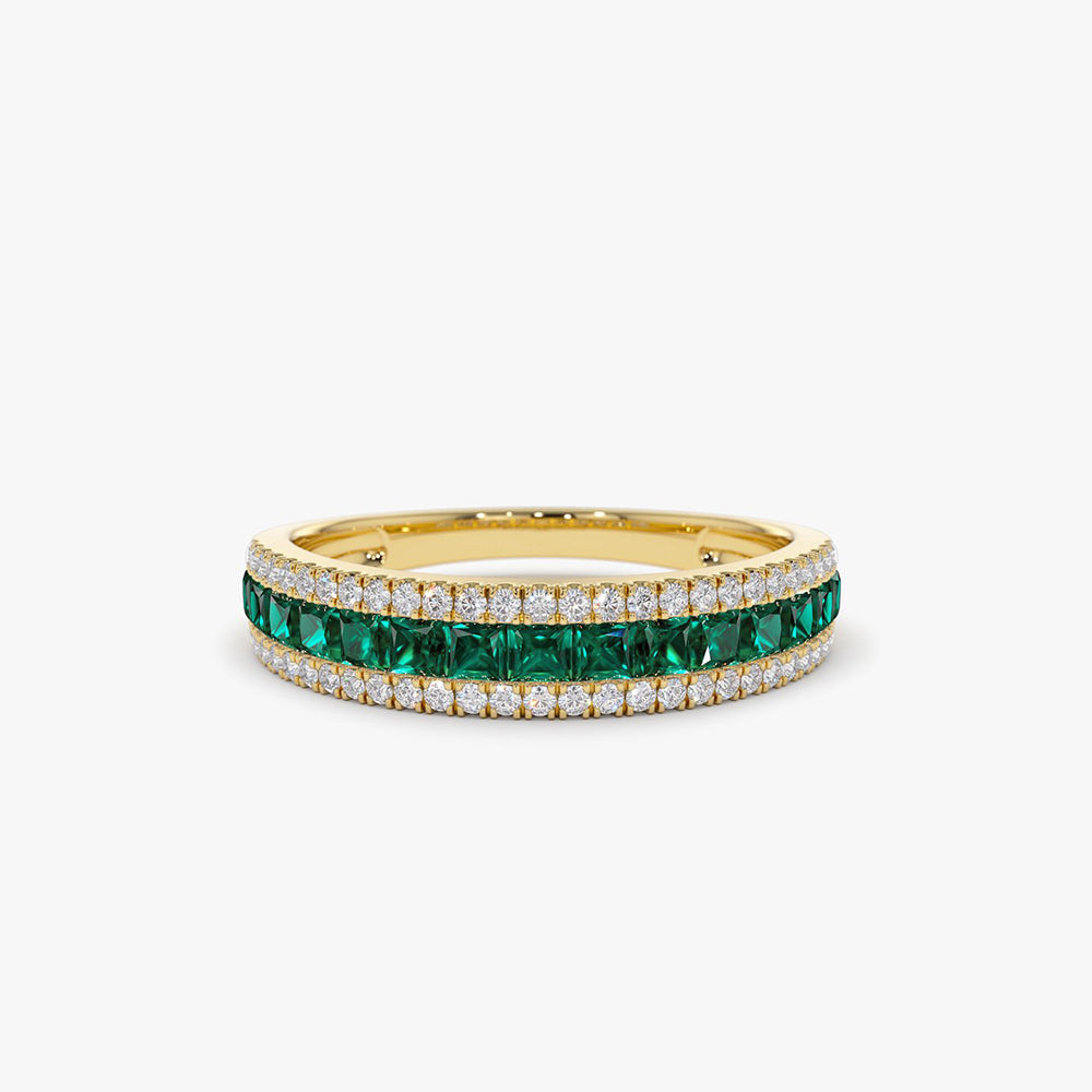 14k  Half Eternity Square Emerald Anniversary Ring - GeumJewels
