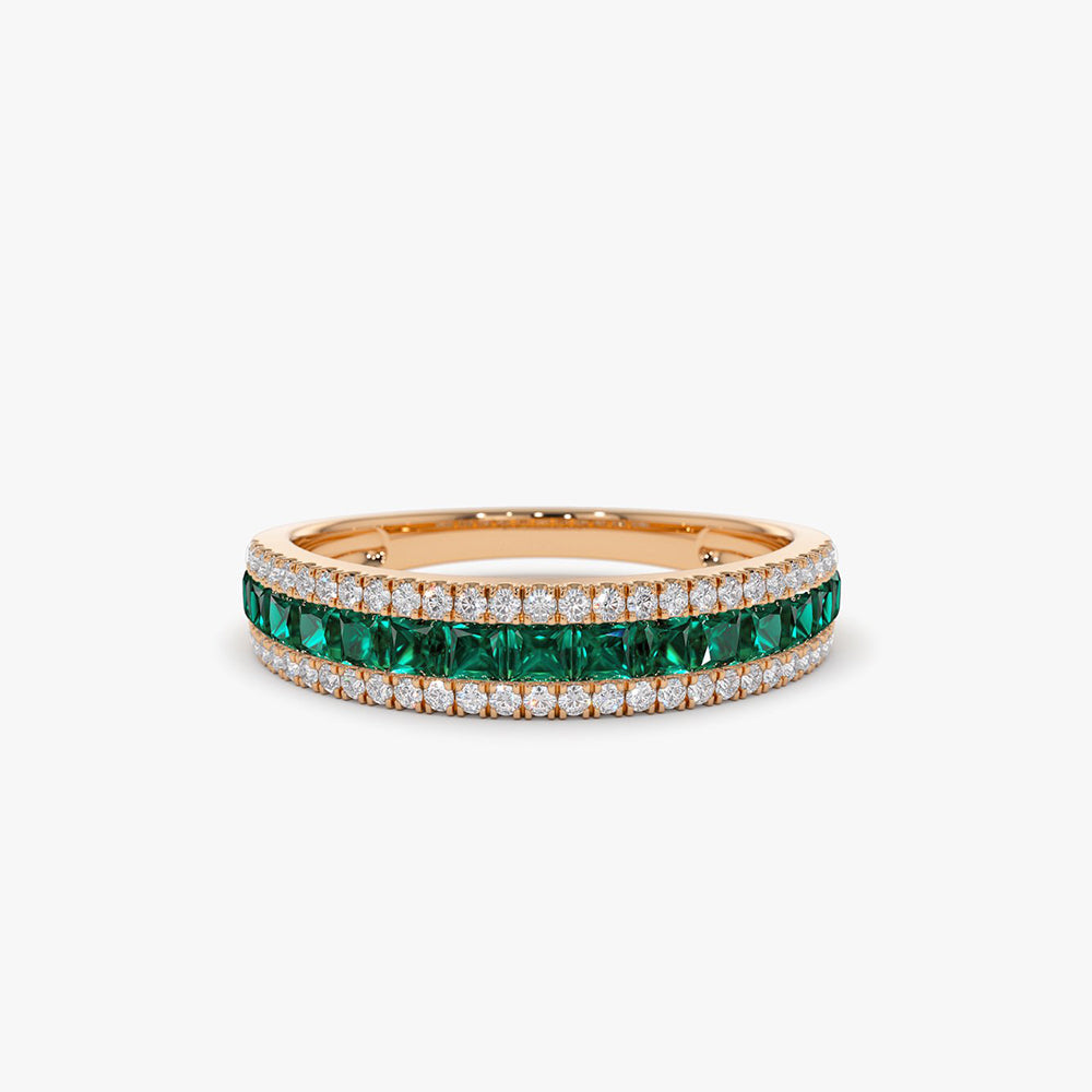14k  Half Eternity Square Emerald Anniversary Ring - GeumJewels