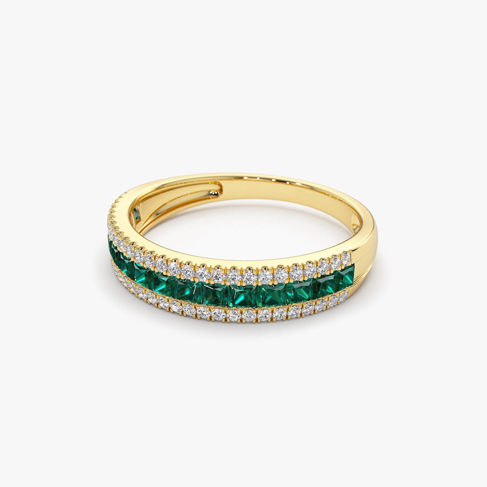 14k  Half Eternity Square Emerald Anniversary Ring - GeumJewels