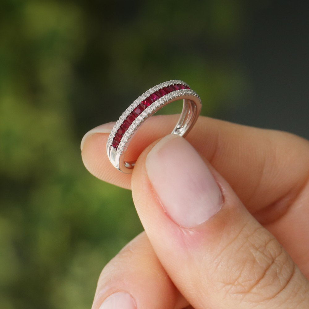 14k Half Eternity Square Ruby Anniversary Ring - GeumJewels