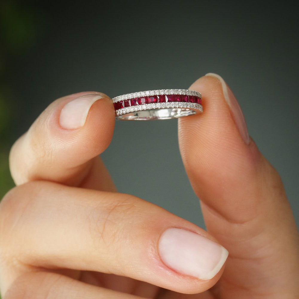 14k Half Eternity Square Ruby Anniversary Ring - GeumJewels