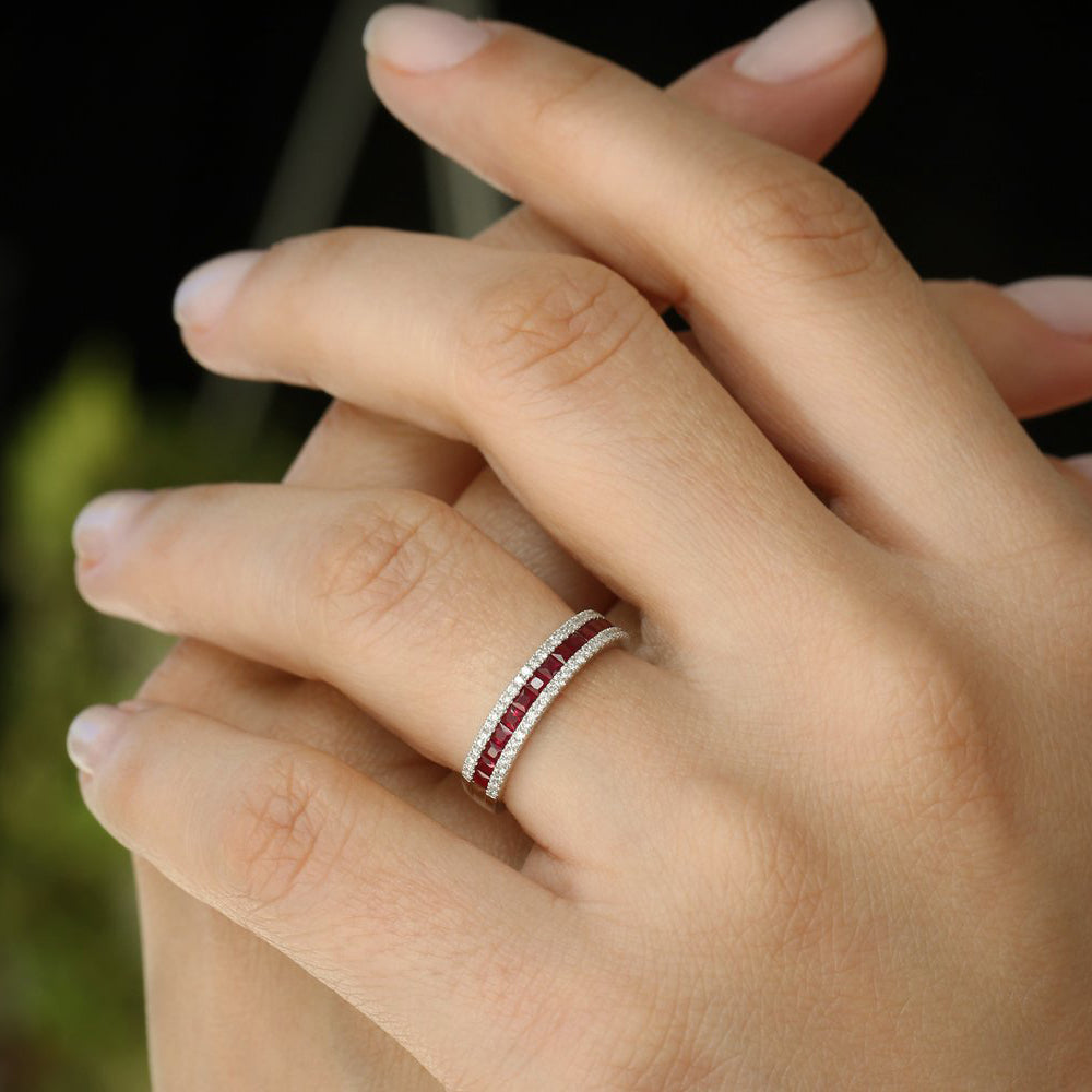 14k Half Eternity Square Ruby Anniversary Ring - GeumJewels