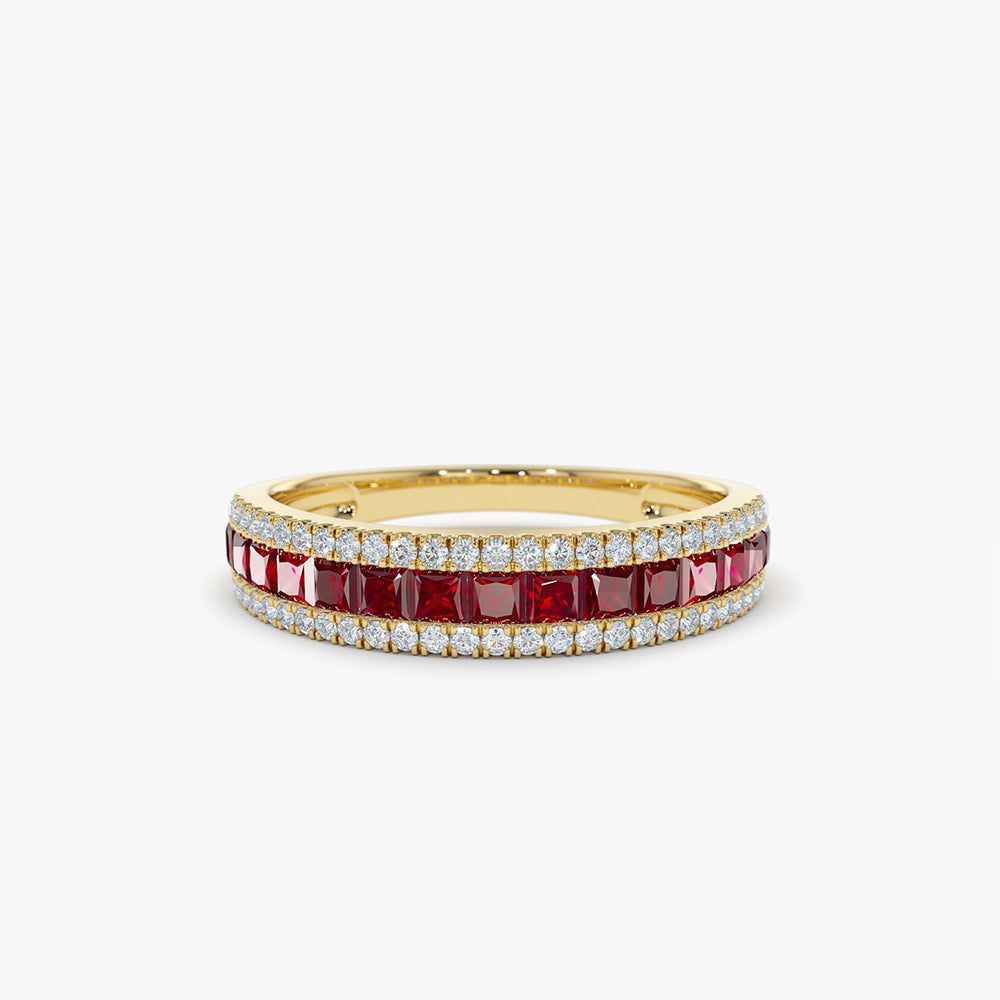 14k Half Eternity Square Ruby Anniversary Ring - GeumJewels