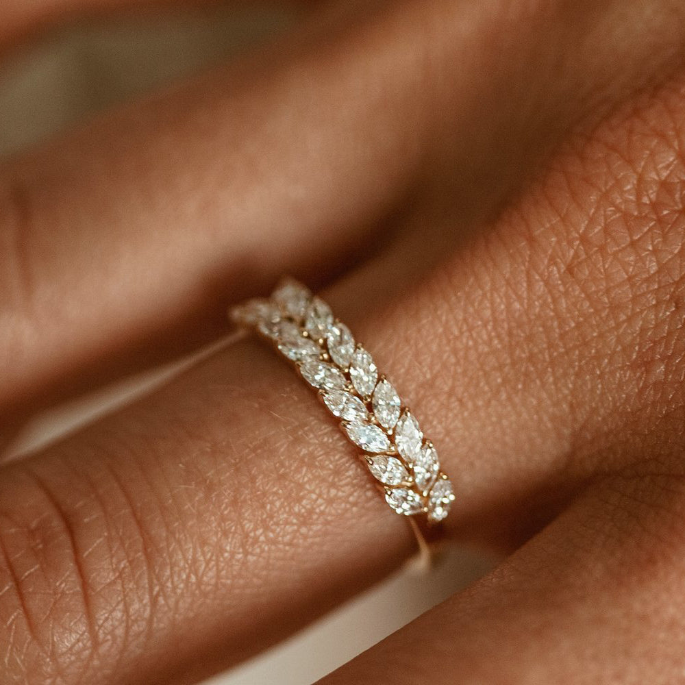 14k Half Eternity Two Rows Marquise Diamond Band - GeumJewels