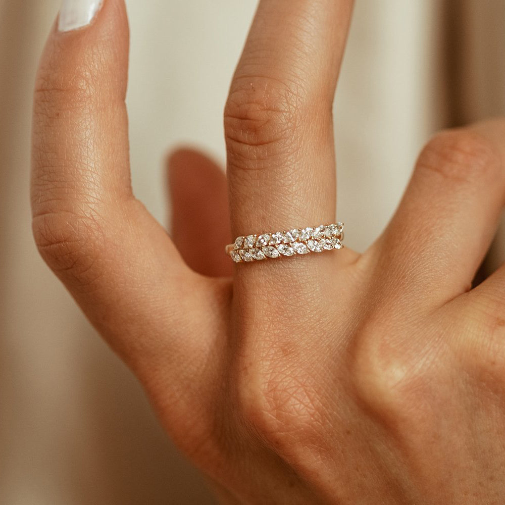 14k Half Eternity Two Rows Marquise Diamond Band - GeumJewels