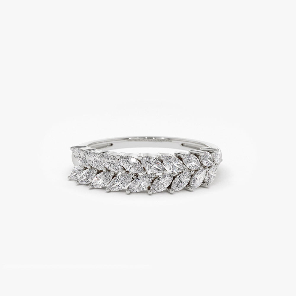 14k Half Eternity Two Rows Marquise Diamond Band - GeumJewels
