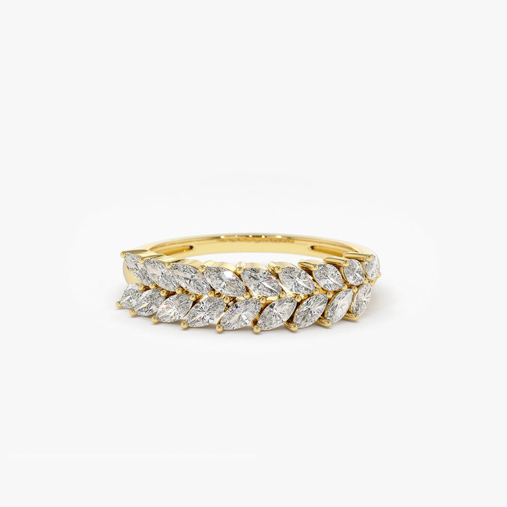 14k Half Eternity Two Rows Marquise Diamond Band - GeumJewels