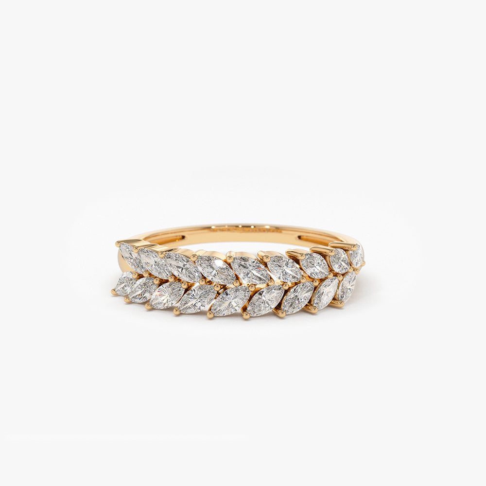 14k Half Eternity Two Rows Marquise Diamond Band - GeumJewels