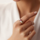 14k Heart Shape Ruby Beveled Ring - GeumJewels
