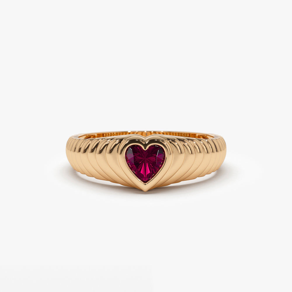 14k Heart Shape Ruby Beveled Ring - GeumJewels