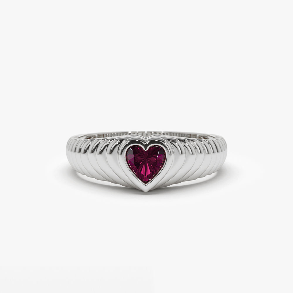 14k Heart Shape Ruby Beveled Ring - GeumJewels