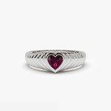 14k Heart Shape Ruby Beveled Ring - GeumJewels