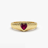 14k Heart Shape Ruby Beveled Ring - GeumJewels