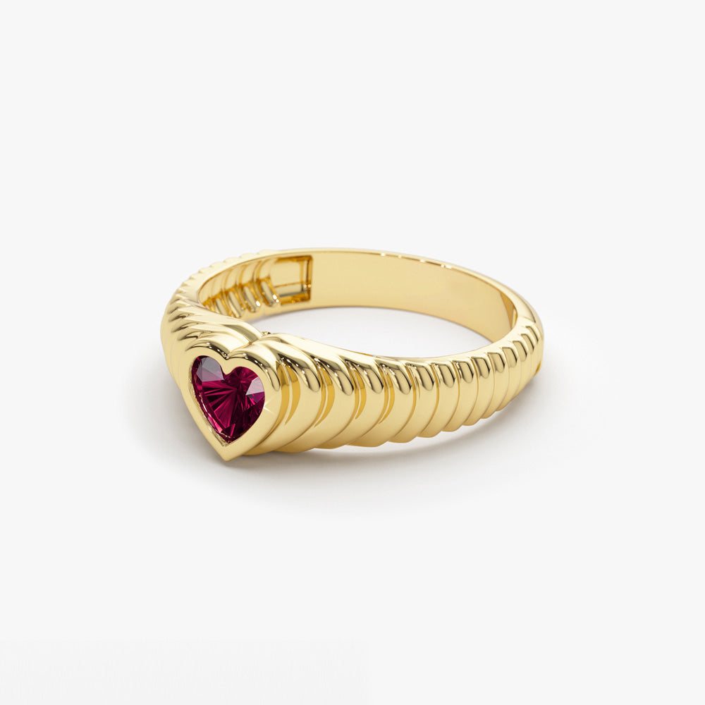 14k Heart Shape Ruby Beveled Ring - GeumJewels